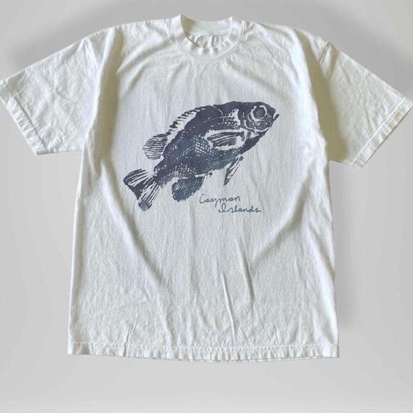 Other - Gildan Men White T-Shirt, White & Blue Fish Graphic Tee With Canyon